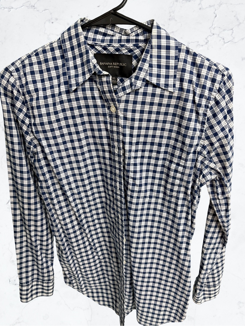 Banana Republic Navy and White Check Button-Up Shirt